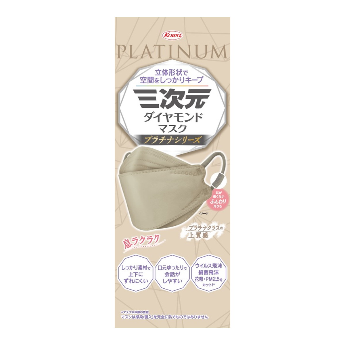 【送料込・まとめ買い×10個セット】興和 三次元 ダイヤモンドマスク プラチナシリーズ フリーサイズ シャンパンゴールド 20枚|姫路流通センター