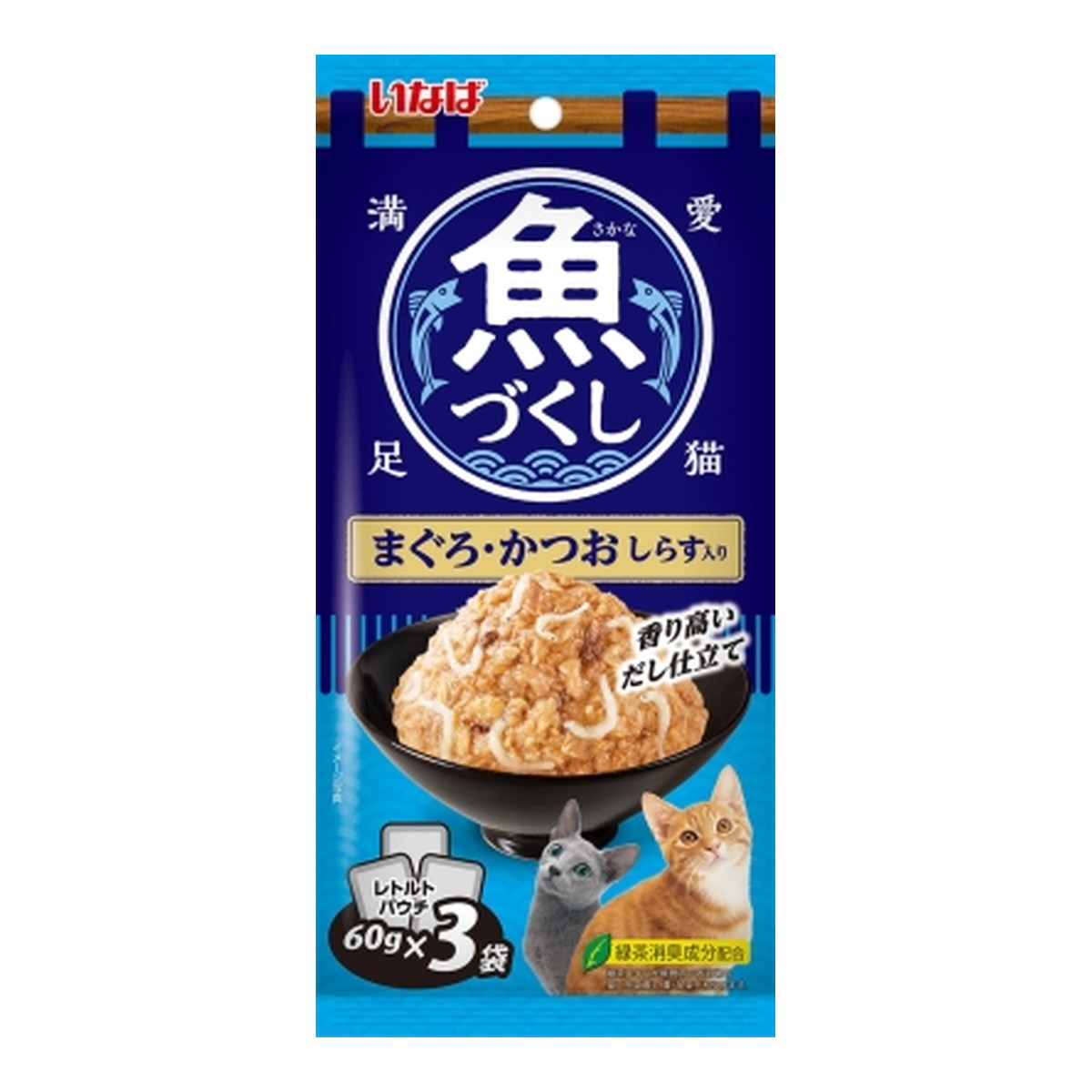 【送料込・まとめ買い×24個セット】いなばペットフード いなば 魚づくし まぐろ・かつお しらす入り 60g×3袋入 キャットフード