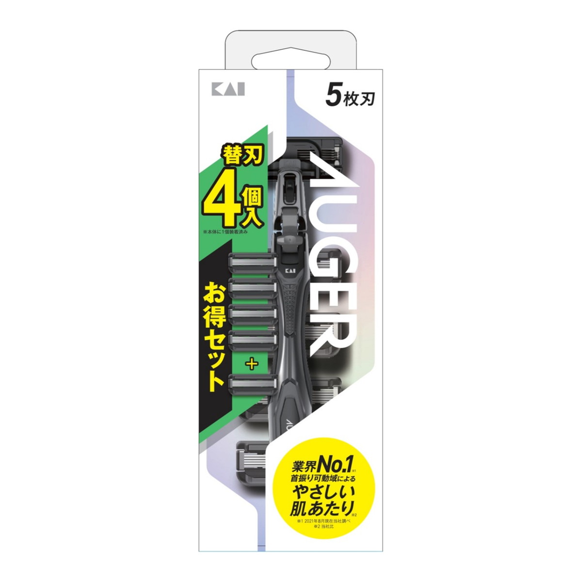 【送料込・まとめ買い×6個セット】貝印 AUGER オーガー ホルダー 替刃 4個入 髭剃り 男性用|姫路流通センター
