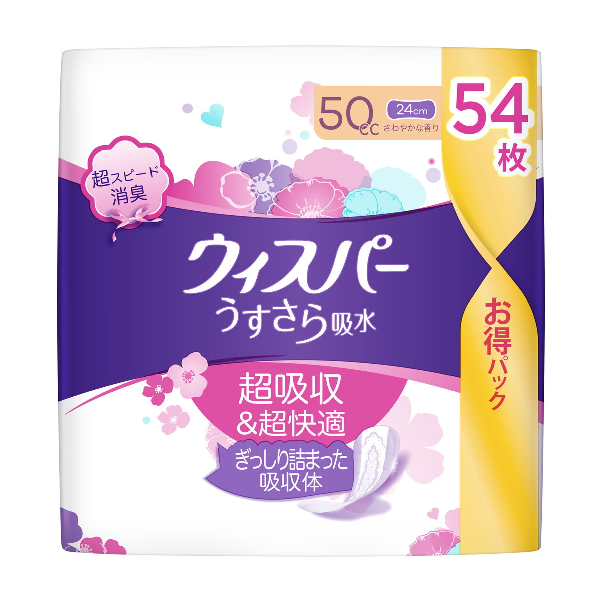 【送料込・まとめ買い×6点セット】P&G ウィスパー うすさら吸水 50cc 54枚入 尿漏れパッド