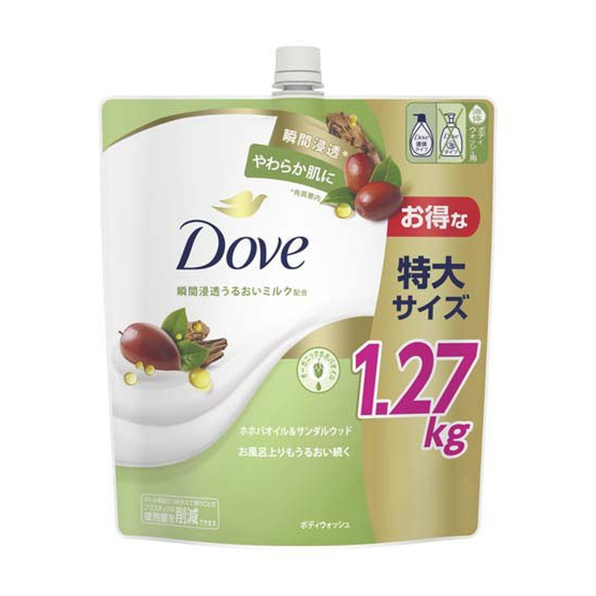 【送料込・まとめ買い×6個セット】ユニリーバ ダヴ Dove 液体 ボディウォッシュ ホホバオイル&サンダルウッド つめかえ用 特大サイズ 1270g