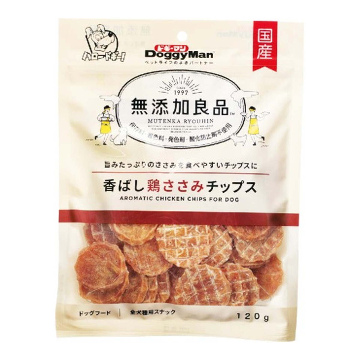 【送料込・まとめ買い&times;36個セット】ドギーマン 無添加良品 香ばし 鶏ささみチップス 120g ドッグフード 全犬種用スナック｜姫路流通センター