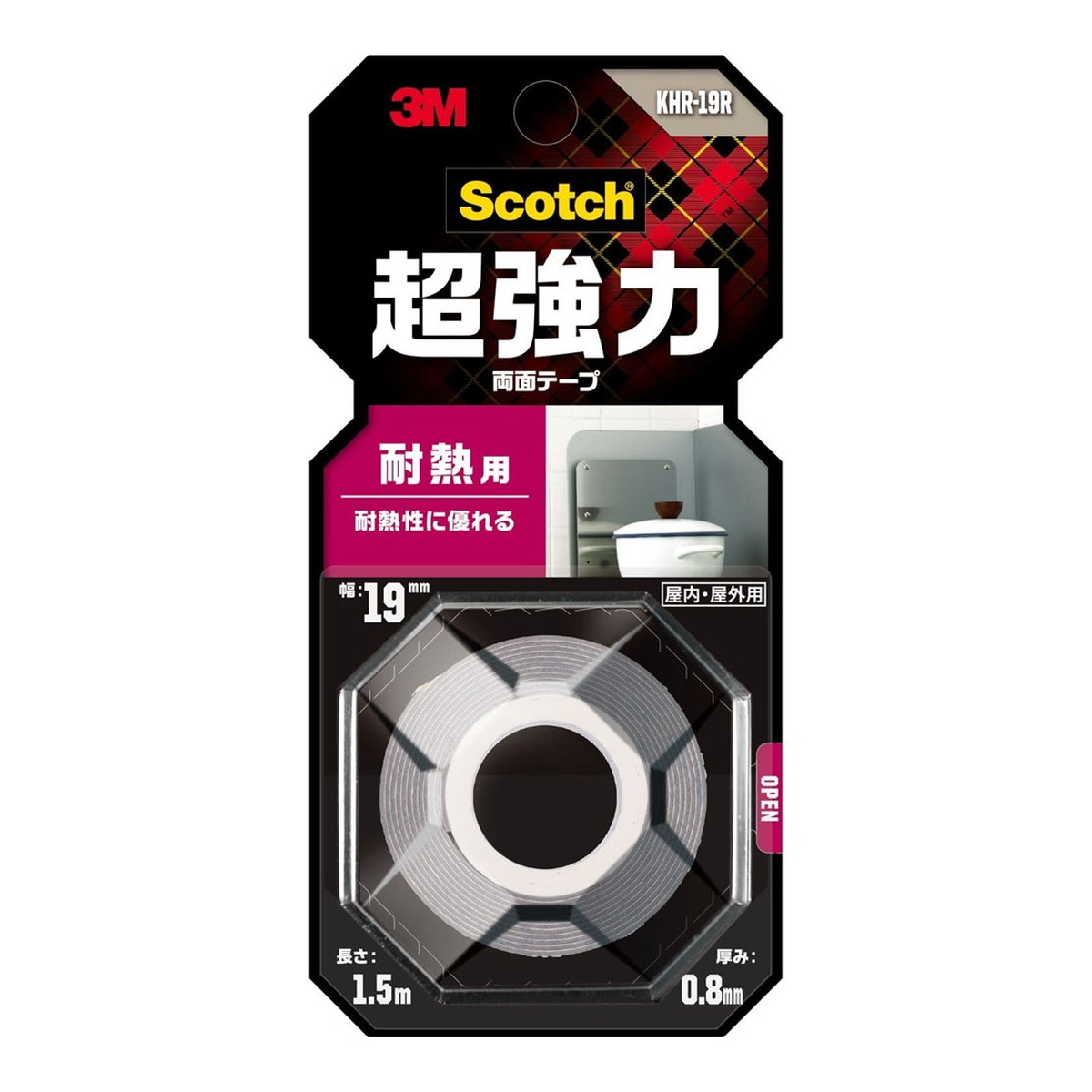 【送料込・まとめ買い×60個セット】3M スコッチ 超強力 両面テープ 耐熱用 19mm×1.5m
