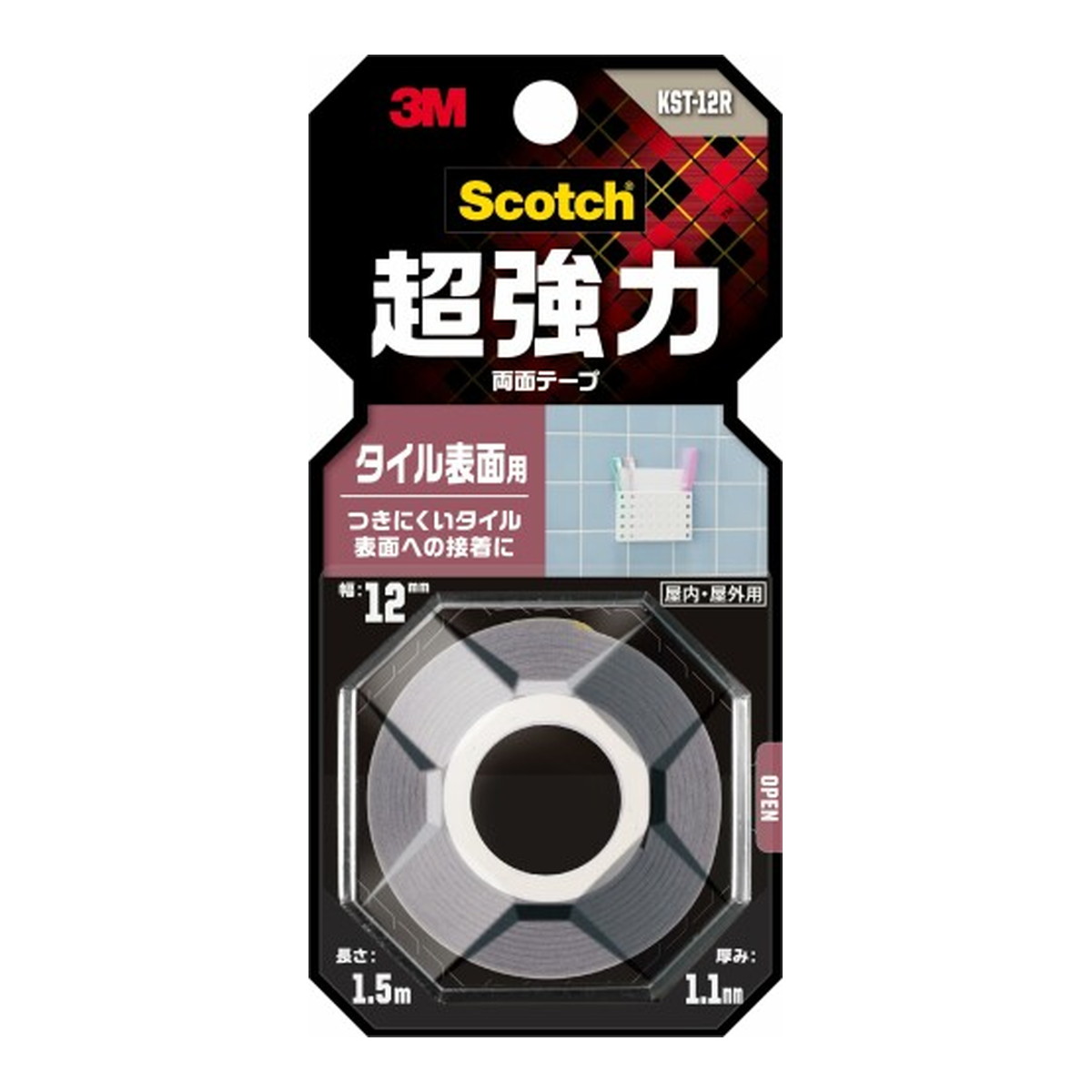 【送料込・まとめ買い×60個セット】3M スコッチ 超強力 両面テープ タイル表面用 12mm×1.5m