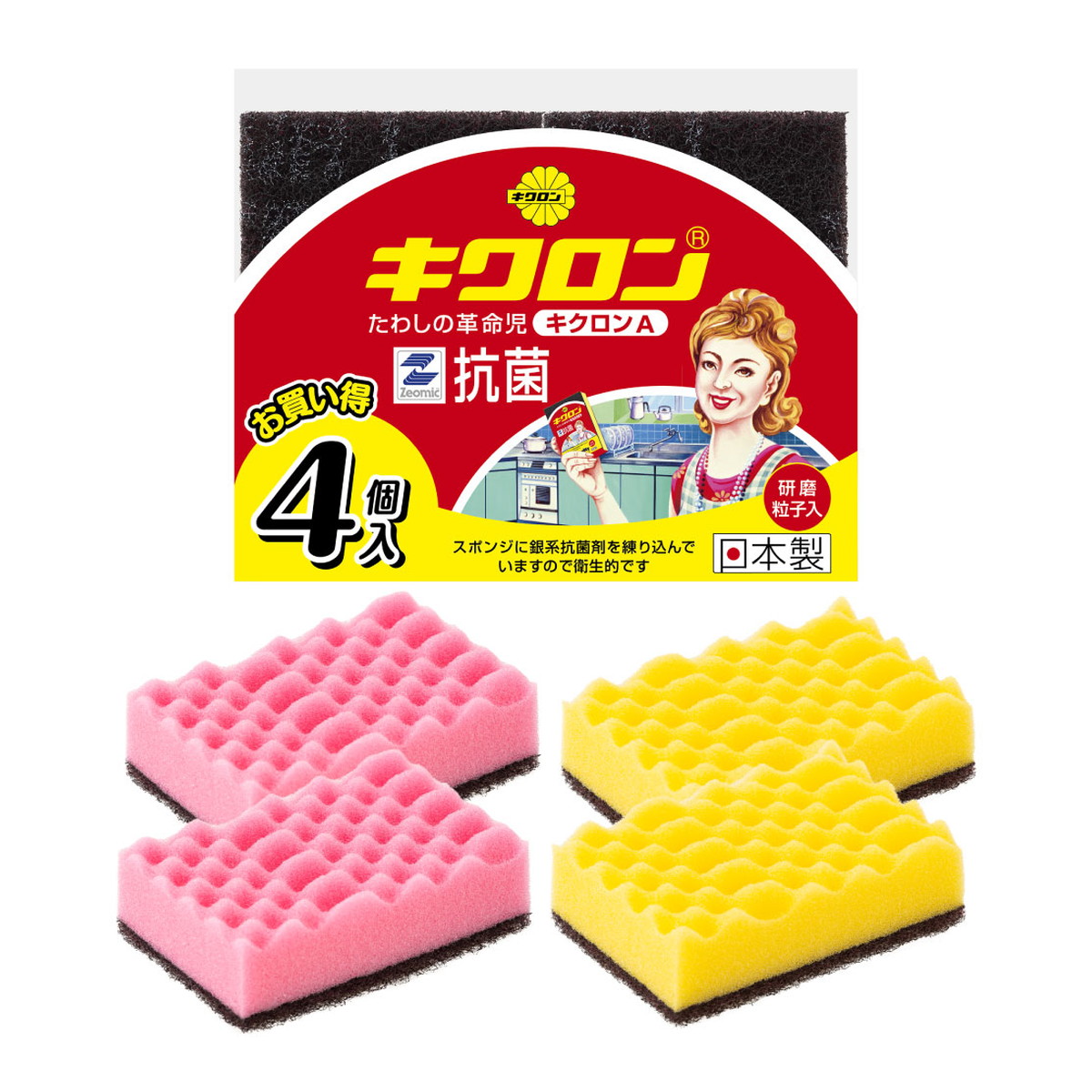 【送料込・まとめ買い×60個セット】キクロン キクロンA 抗菌 研磨粒子入 キッチンスポンジ 4個入り