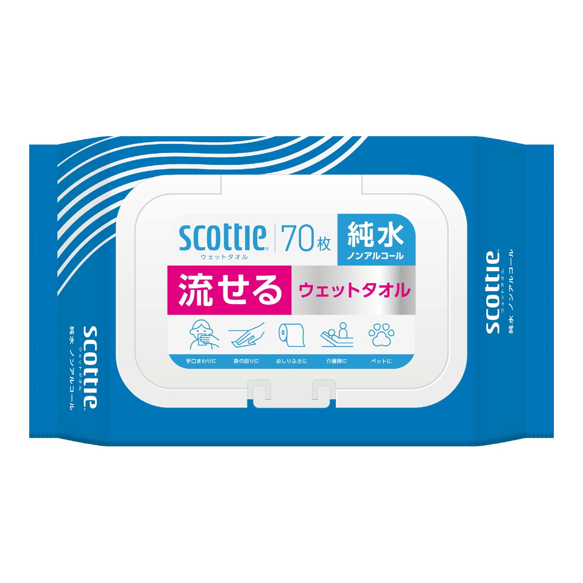 【送料込・まとめ買い×24個セット】日本製紙クレシア スコッティ 流せる ウェットタオル 純水 ノンアルコール 70枚