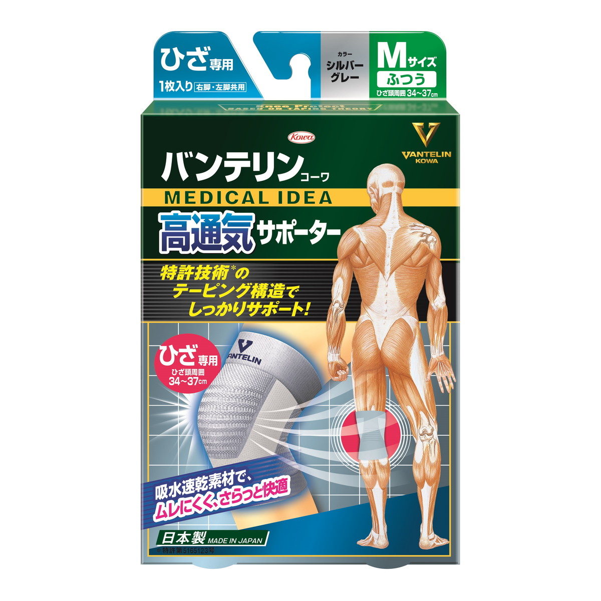 【送料込・まとめ買い×30個セット】興和 バンテリンコーワ 高通気サポーター ひざ 右脚・左脚共用 Mサイズ ふつう シルバーグレー