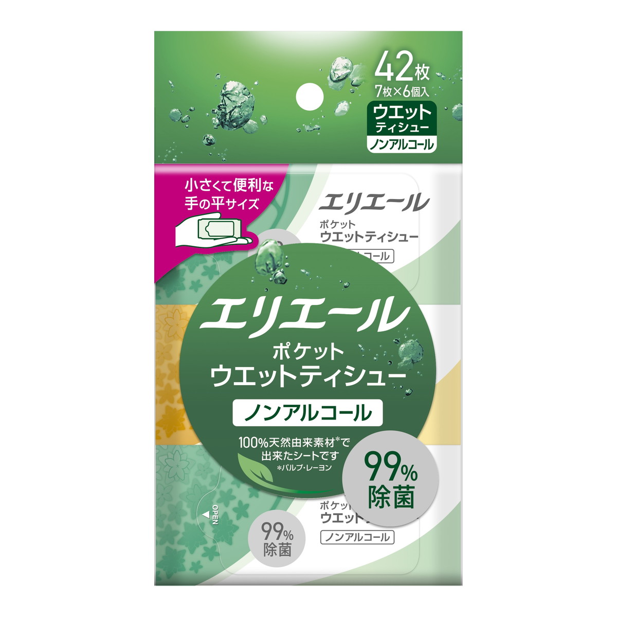 【送料込・まとめ買い&times;30個セット】大王製紙 エリエール ポケット ウエットティシュー 除菌 ノンアルコールタイプ 7枚&times;6個入｜姫路流通センター