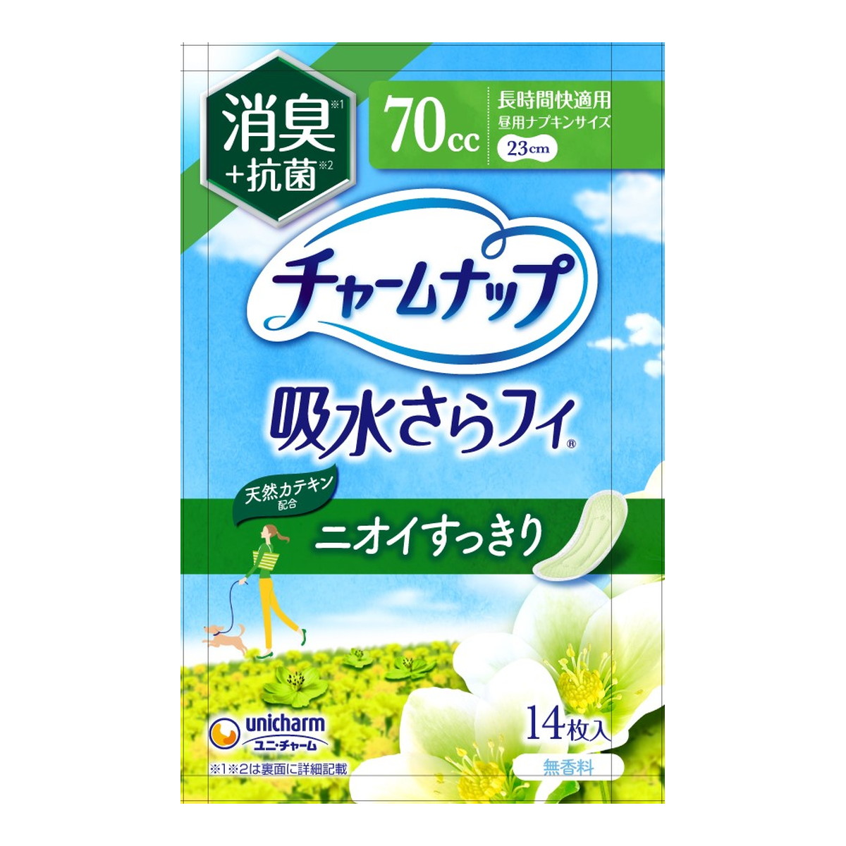 【送料込・まとめ買い×10個セット】ユニ・チャーム チャームナップ 吸水さらフィ ニオイすっきり 長時間快適用 23cm 70cc 消臭タイプ 14枚 6,608円