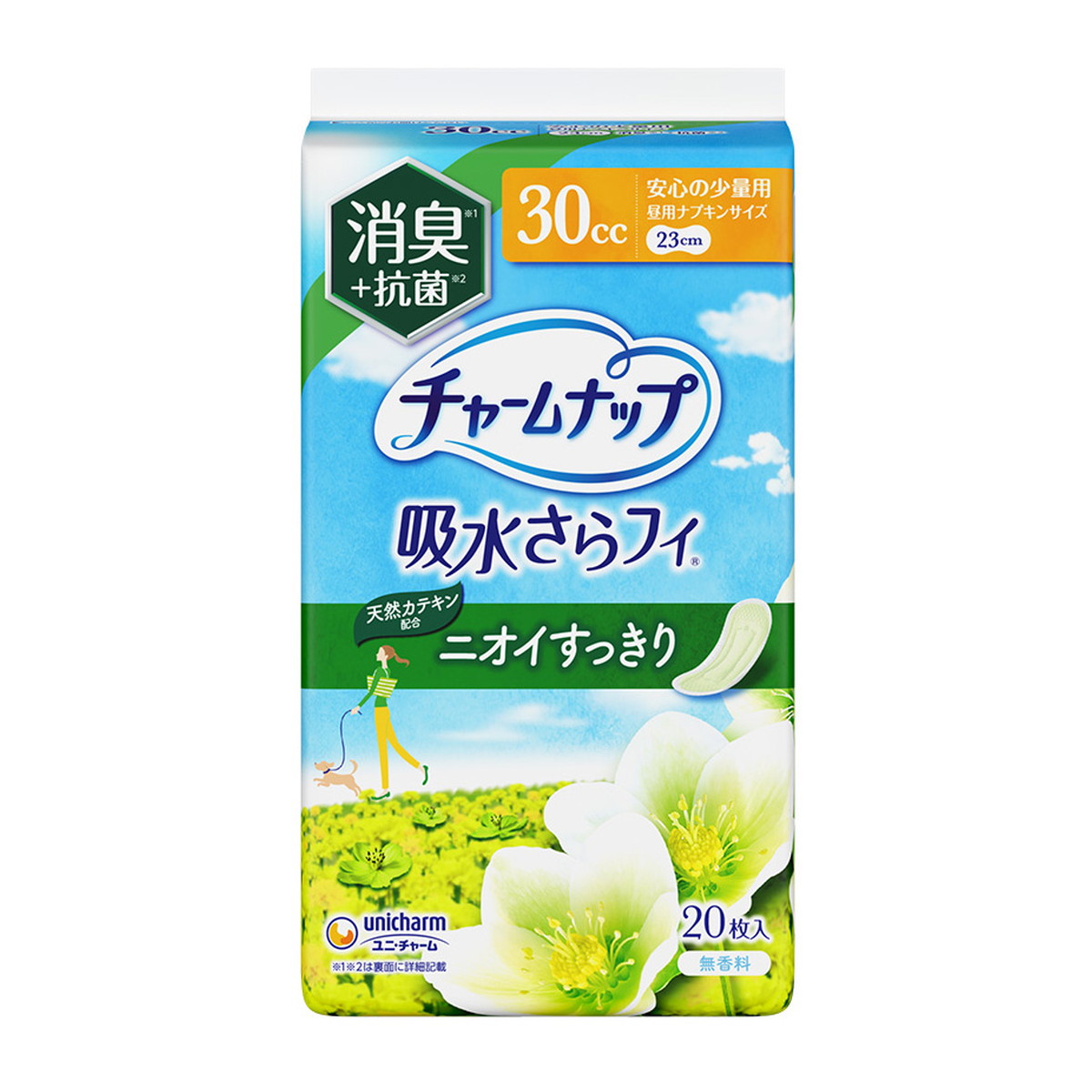【送料込・まとめ買い×24個セット】ユニ・チャーム チャームナップ 吸水さらフィ ニオイすっきり 安心の少量用 23cm 30cc 消臭タイプ 20枚