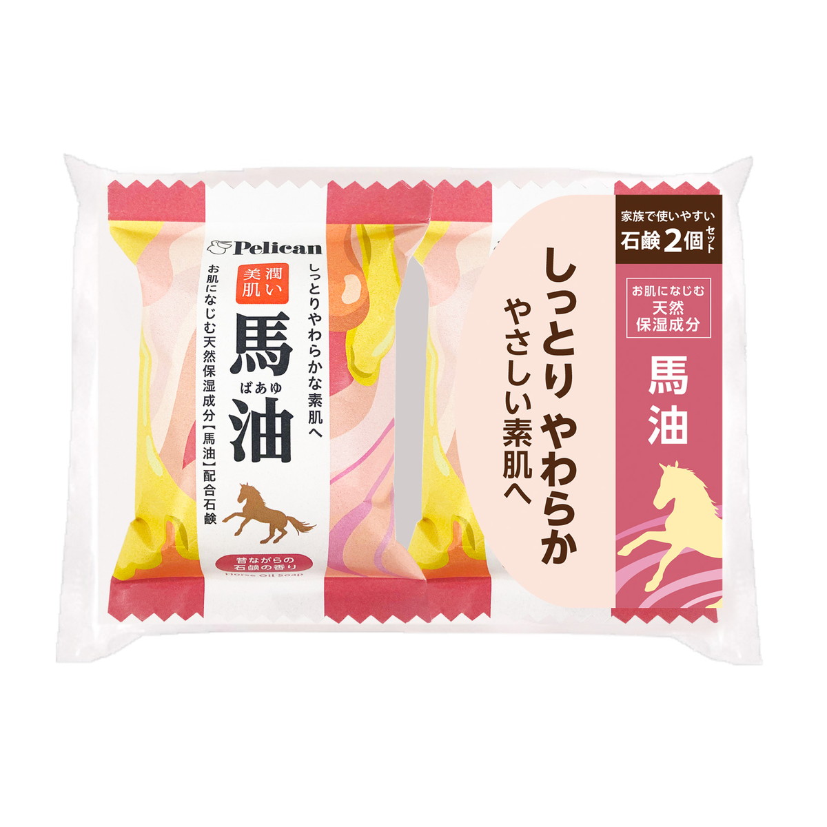 【送料込・まとめ買い×48個セット】ペリカン石鹸 ペリカンファミリー石鹸 馬油 80g×2P