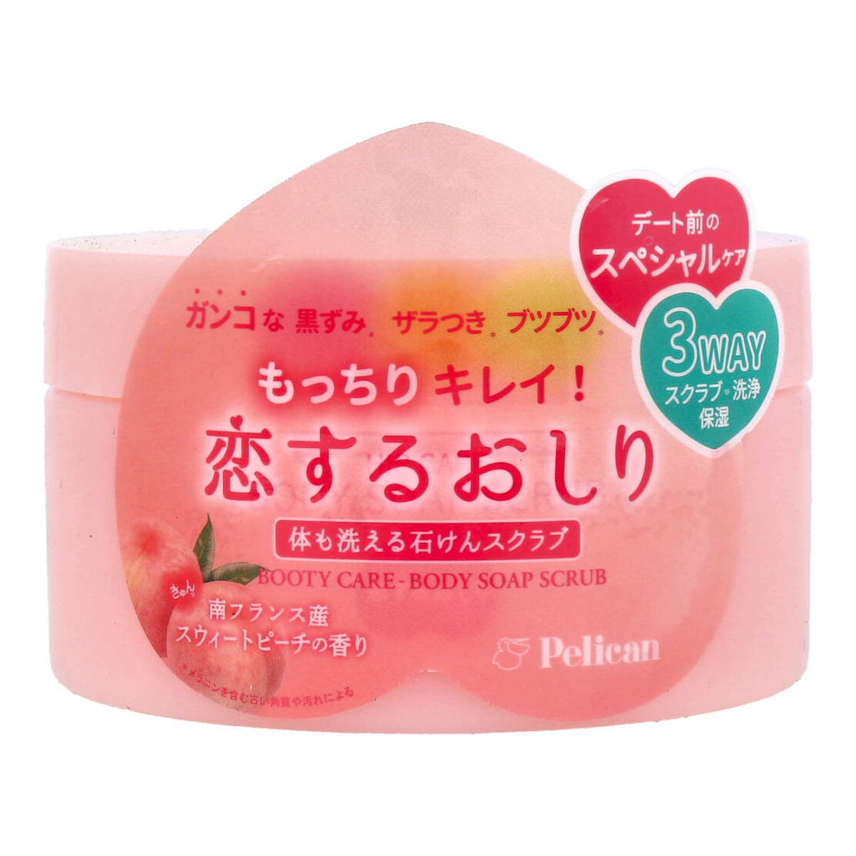 【送料込・まとめ買い×10個セット】ペリカン石鹸 恋するおしり 石けんスクラブ スウィートピーチの香り 180g ボディスクラブ|姫路流通センター