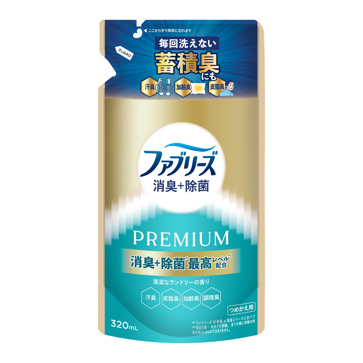 【送料込・まとめ買い&times;24個セット】ファブリーズ 消臭 + 除菌 プレミアム 清潔なランドリーの香りつめかえ用 320mL P&G｜姫路流通センター