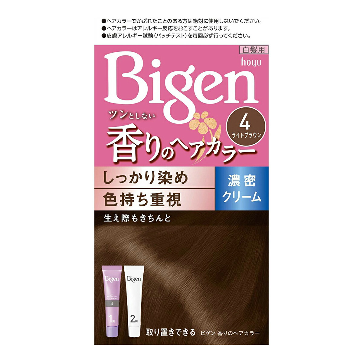【送料込・まとめ買い&times;027】ホーユー　ビゲン　香りのヘアカラー　クリーム　４　ライトブラウン &times;027点セット（4987205051388）｜姫路流通センター