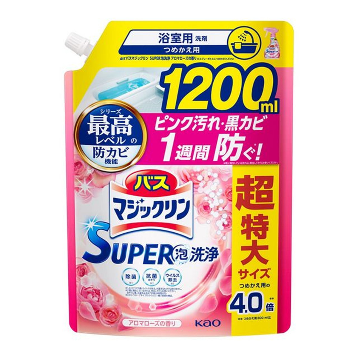 楽天市場】花王 Kao バスマジックリン SUPER泡洗浄 つめかえ用 1200ml
