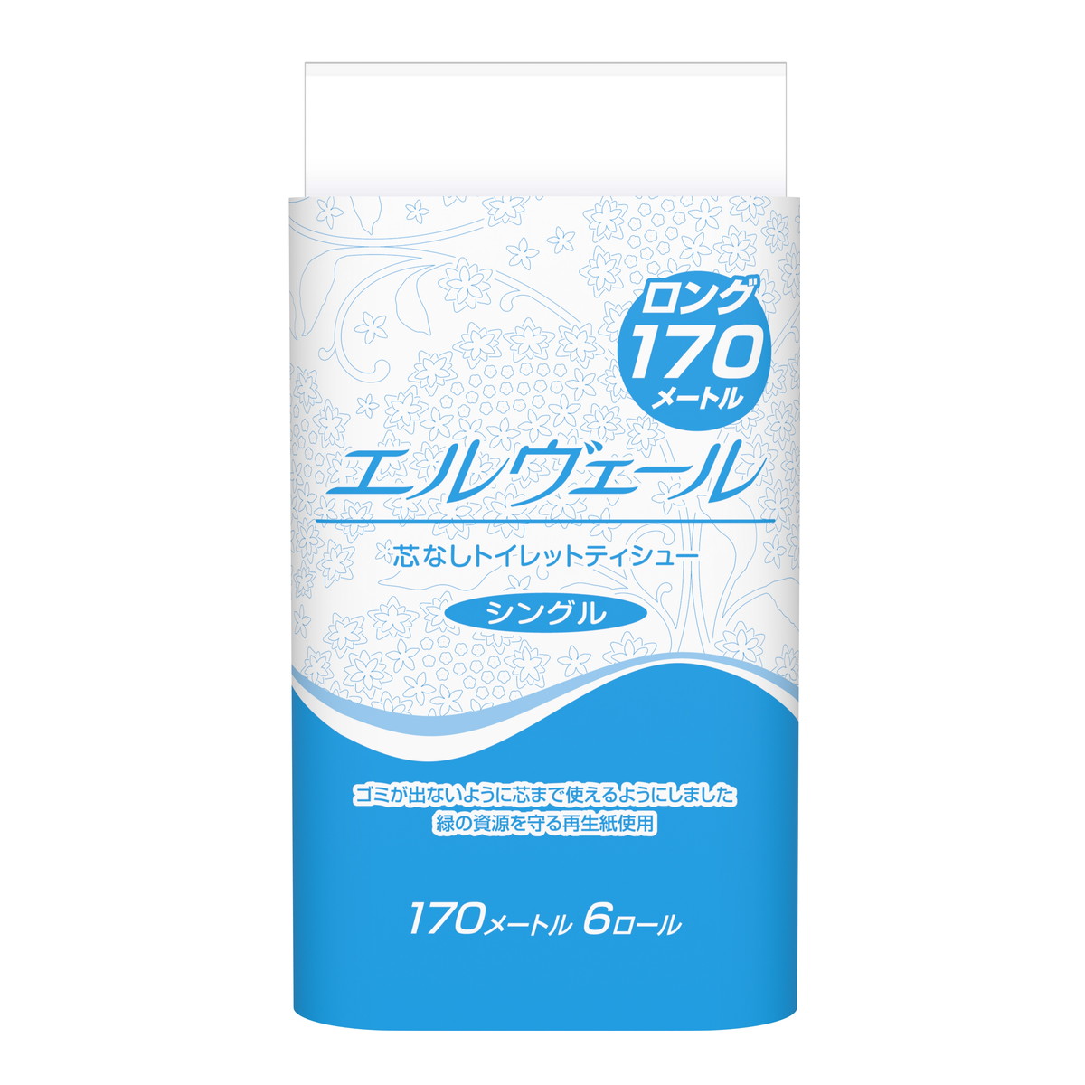 【送料込・まとめ買い×8】大王製紙　エルヴェール 芯なしトイレットティシュー 170m×6ロール　シングル×8点セット（計48ロール） ( トイレットペーパー６ＲＳ ) ( 4902011722826 )