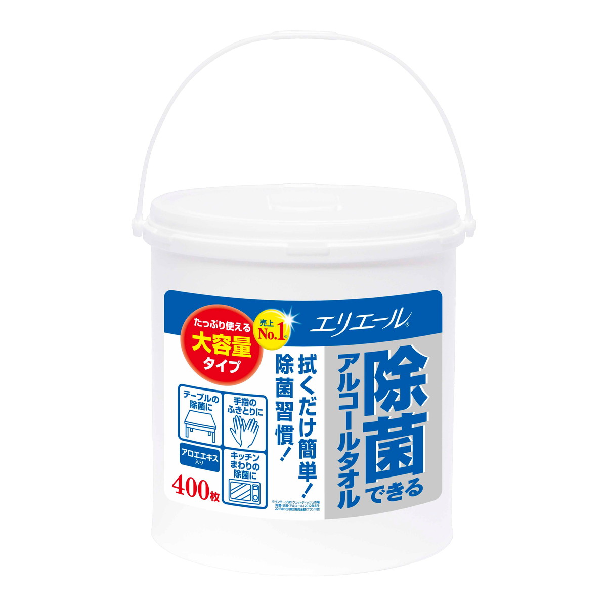 【送料込・まとめ買い×8点セット】大王製紙　エリエール 除菌できるアルコールタオル 大容量 本体 400枚入　バケツサイズ ( 除菌用ウエットティッシュ ) ( 4902011731163 )