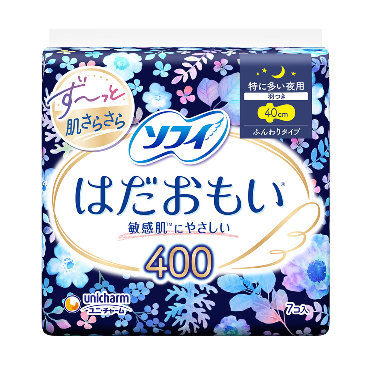 【送料込・まとめ買い×10個セット】ユニ・チャーム ソフィ はだおもい 400 特に多い夜用 羽つき 40cm ふんわりタイプ 7コ入