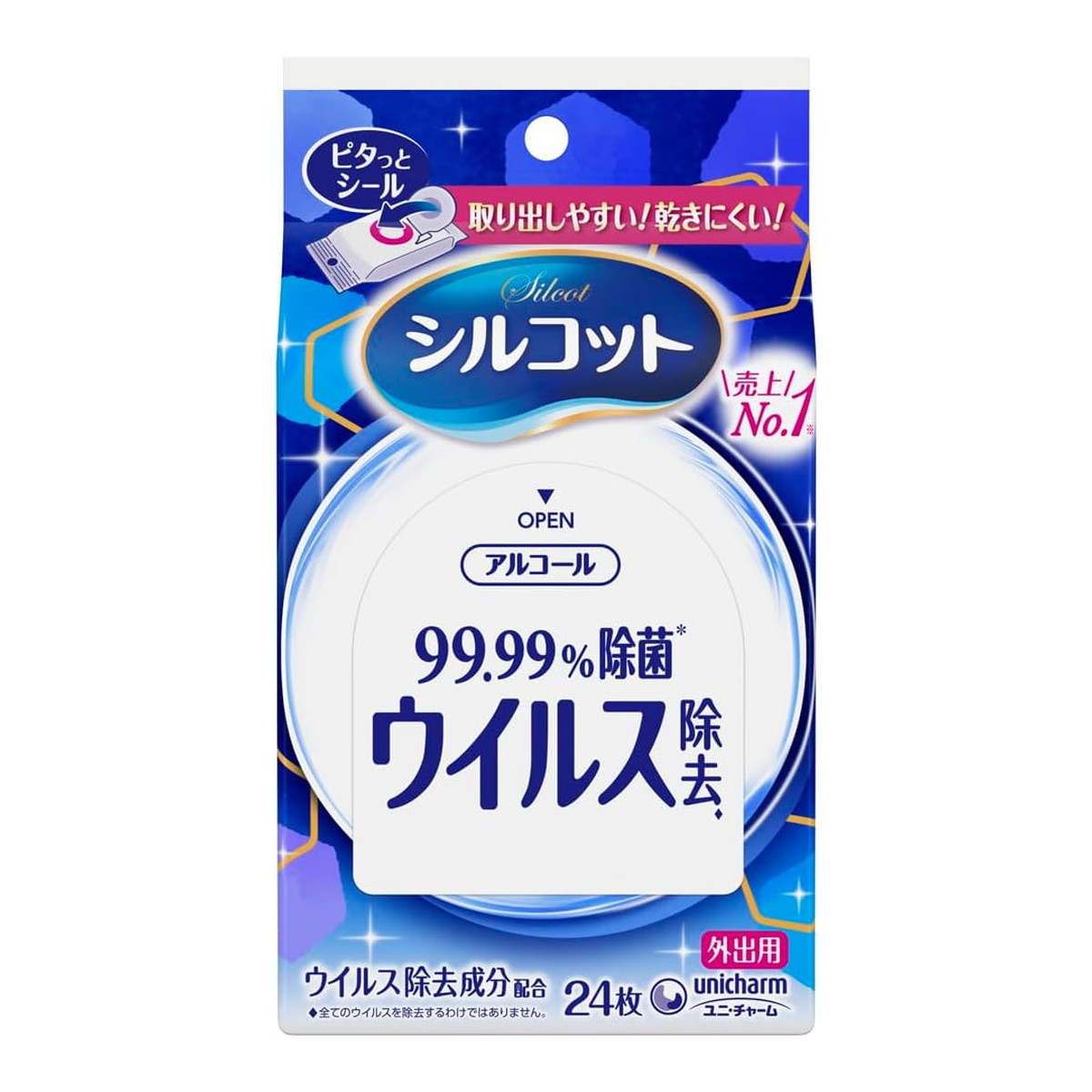 【送料込・まとめ買い×24個セット】ユニ・チャーム シルコット ウイルス除去 外出用 ウェットティッシュ 24枚 アルコールタイプ