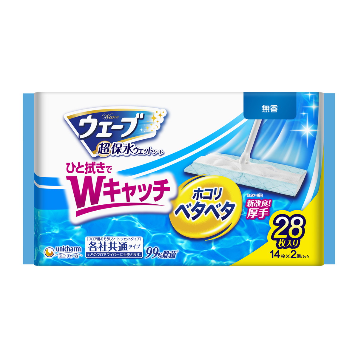 【送料込・まとめ買い×6個セット】ユニ・チャーム ウェーブ 超保水ウェットシート フロア用 無香 大容量パック 28枚入 各社共通タイプ フロアシート