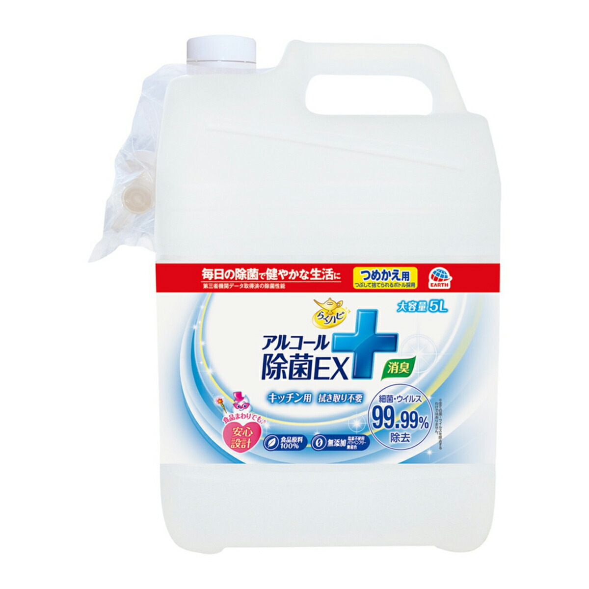 【送料込・まとめ買い×4点セット】アース製薬 らくハピ アルコール除菌EX つめかえ 大容量 5L(4901080682710)