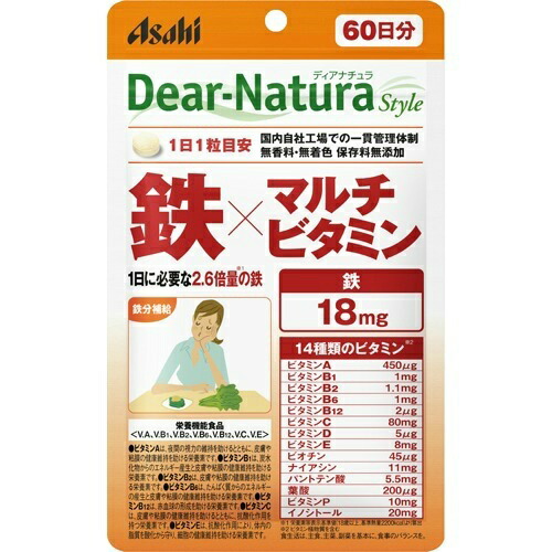 【送料込・まとめ買い×10個セット】アサヒグループ食品 ディアナチュラスタイル 鉄×マルチビタミン 60粒