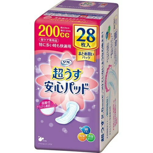 【送料込・まとめ買い×8個セット】リブドゥ リフレ 超うす安心パッド 特に多い時も快適用 200cc まとめ買いパック 28枚入|姫路流通センター