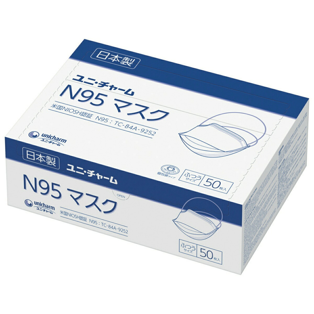 【業務用N95マスク】ユニ・チャーム 業務用 N95 マスク ふつうサイズ 50枚入 日本製 個包装 NIOSH認証 ダックビルタイプ(4903111566761)|姫路流通センター
