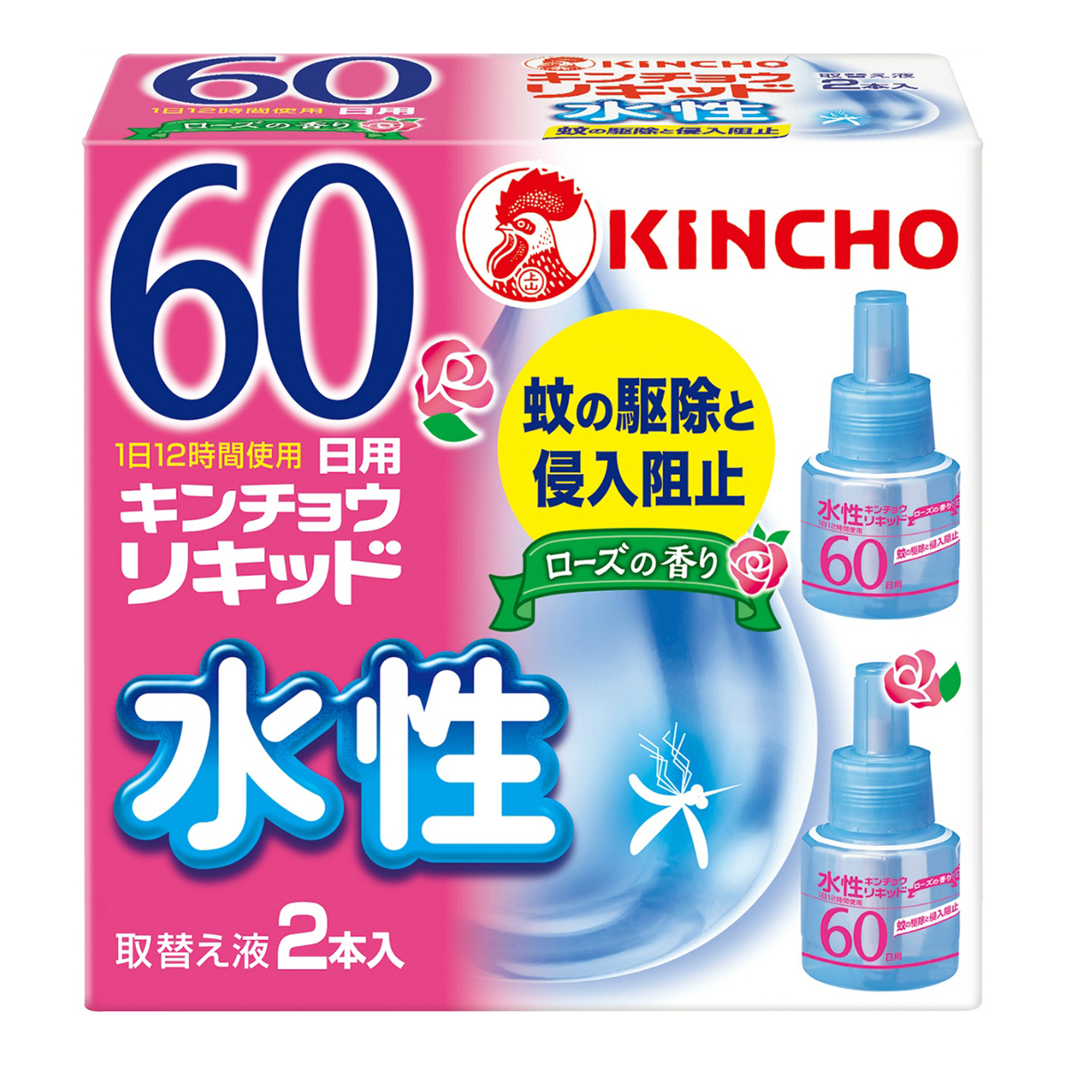 送料込 まとめ買い 5個セット 大日本除虫菊 Kincho 水性キンチョウリキッド コード式 蚊取り器 60日 取替液 2本入 ローズの香り Psicologosancora Es