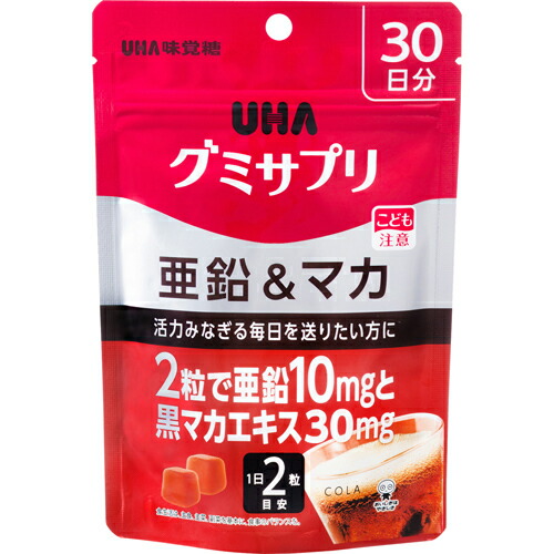 【送料込・まとめ買い×10個セット】ＵＨＡ味覚糖 グミサプリ 亜鉛＆マカ ３０日分 60粒 コーラ味(4902750654365)