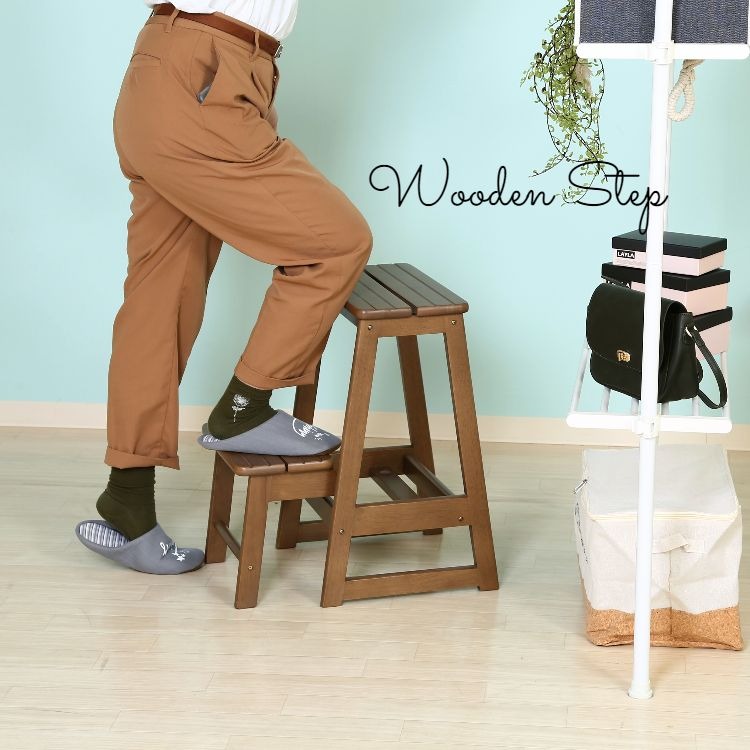 楽天市場 送料無料 完成品 コンパクトなのにしっかり安定 ステップラダー ウッド ダークブラウン 高め 踏み台 天然木 コンパクト 脚立 ミニ スツール おしゃれ イス 省スペース スリム 収納 木製コンパクト踏み台 2段 高さ55cm 後払い決済不可 ポケてりあ