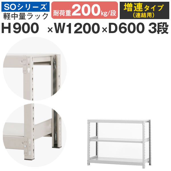 【クーポンあり】 スチールラック ラック 棚 業務用 幅120 奥行60 高さ90 3段 耐荷重200kg/段 増連 スチール棚 収納棚 ボルトレス 軽中量棚 シェルフ オープンラック オフィス 倉庫 国産 SOシリーズ