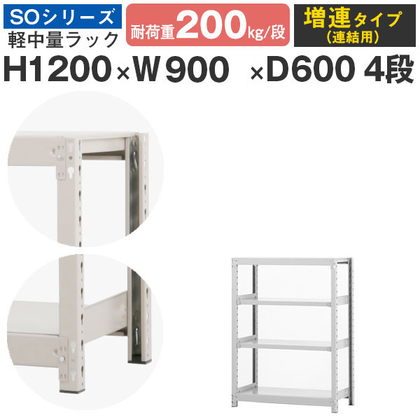 【クーポンあり】 スチールラック ラック 棚 業務用 幅90 奥行60 高さ120 4段 耐荷重200kg/段 増連 スチール棚 収納棚 ボルトレス 軽中量棚 シェルフ オープンラック オフィス 倉庫 国産 SOシリーズ
