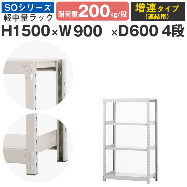 【クーポンあり】 スチールラック ラック 棚 業務用 幅90 奥行60 高さ150 4段 耐荷重200kg/段 増連 スチール棚 収納棚 ボルトレス 軽中量棚 シェルフ オープンラック オフィス 倉庫 国産 SOシリーズ
