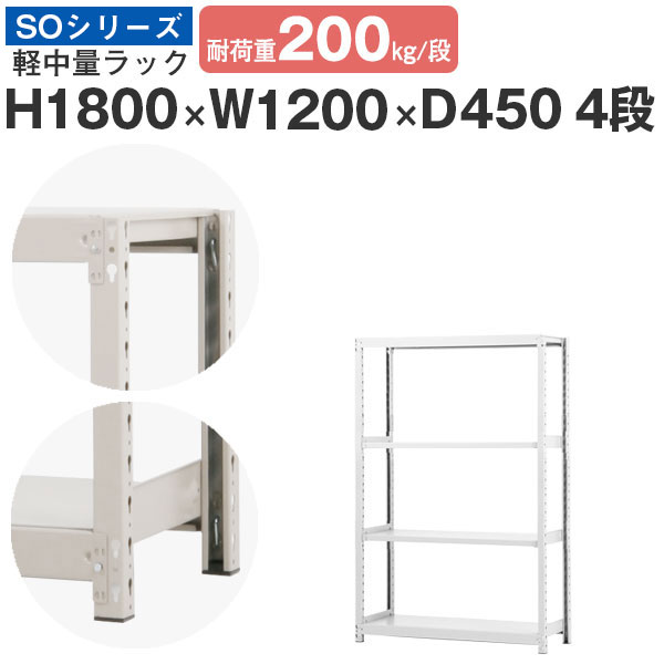 スチール写真仕合わせ 仕合わせ 棚 御役目用幅120 奥ふかさ45 高さ180 4段 耐荷重200kg/段 単体スチール写真棚 納める棚 雄捩子受け答え 軽中量棚 シェルフ 明けっ広げ仕合わせ 執務室 バス発着場 国産 SOつづき物