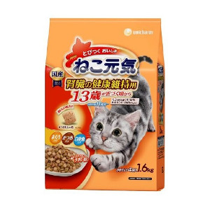 6個セット ねこ元気 腎臓の健康維持用 13歳が近づく頃から まぐろ・かつお・白身魚入り 1.6kg 4520699651094 ※メーカー都合によりパッケージ、デザインが変更となる場合がございます