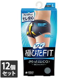 【エントリーで尖んがり10倍 6月30日23:59まで】12個書き割り ユニ・チャームソフィ 極ぴたFIT 通気綿織物印字機 薄墨色 L大いさ