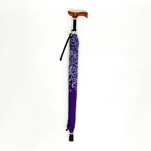 DuetWalkerMG(デュエットウォーカーエムジー) ステッキinアンブレラ 55cm ダマスク柄 パープル 傘 雨傘 日傘 晴雨兼用 ステッキ UVION 東京丸惣