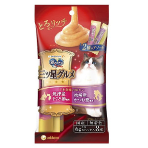 【エントリーでポイント10倍　8月1日9:59まで】【3980円以上送料無料】4520699635674ユニチャーム 三ツ星おやつとろ～り２種まぐろ＆かつお入り４８Ｇ ４８個セット｜アット通販