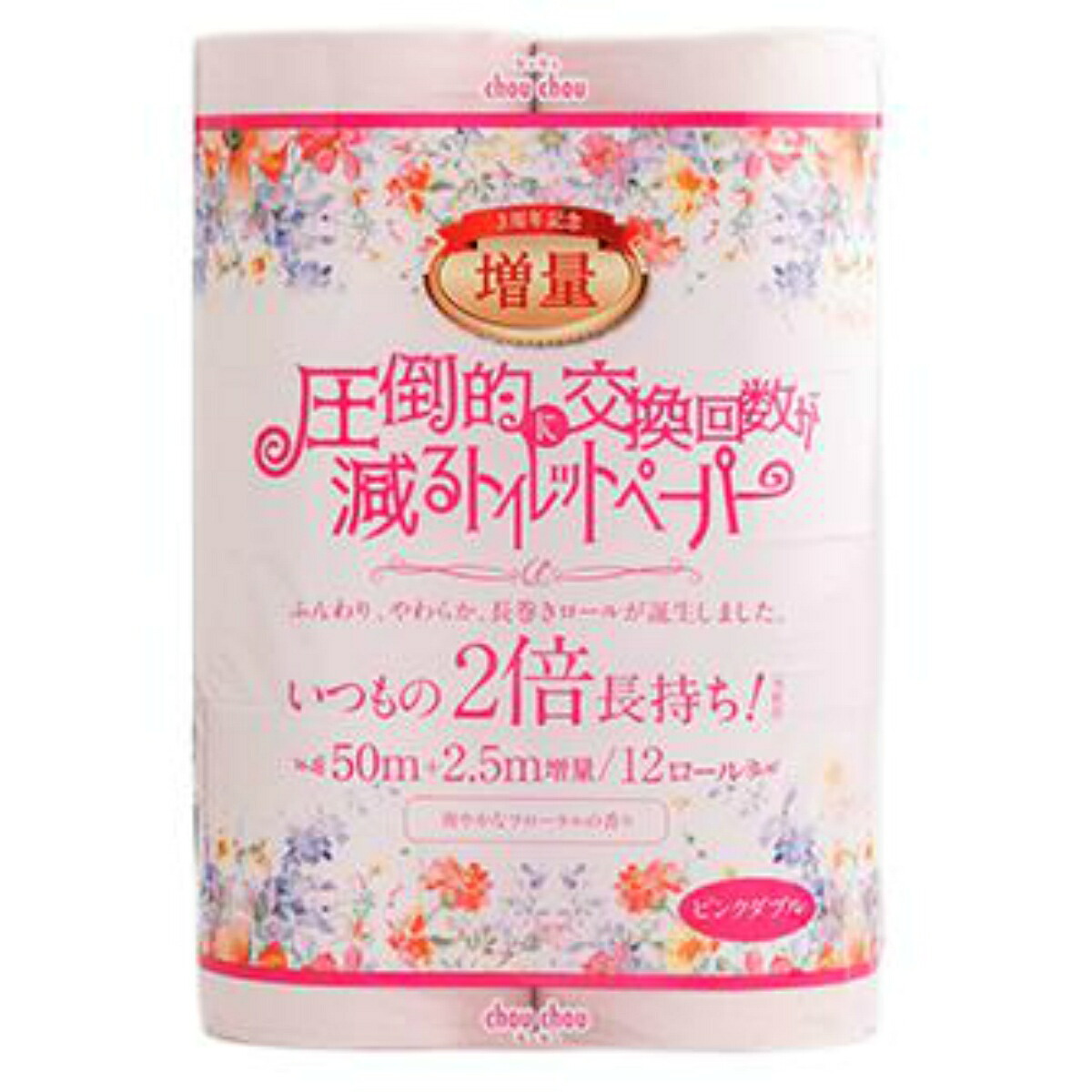【送料込・まとめ買い×6個セット】泉製紙 シュシュ 圧倒的に交換回数が減る トイレットペーパー ピンク ダブル 2倍巻き 12ロール 1個