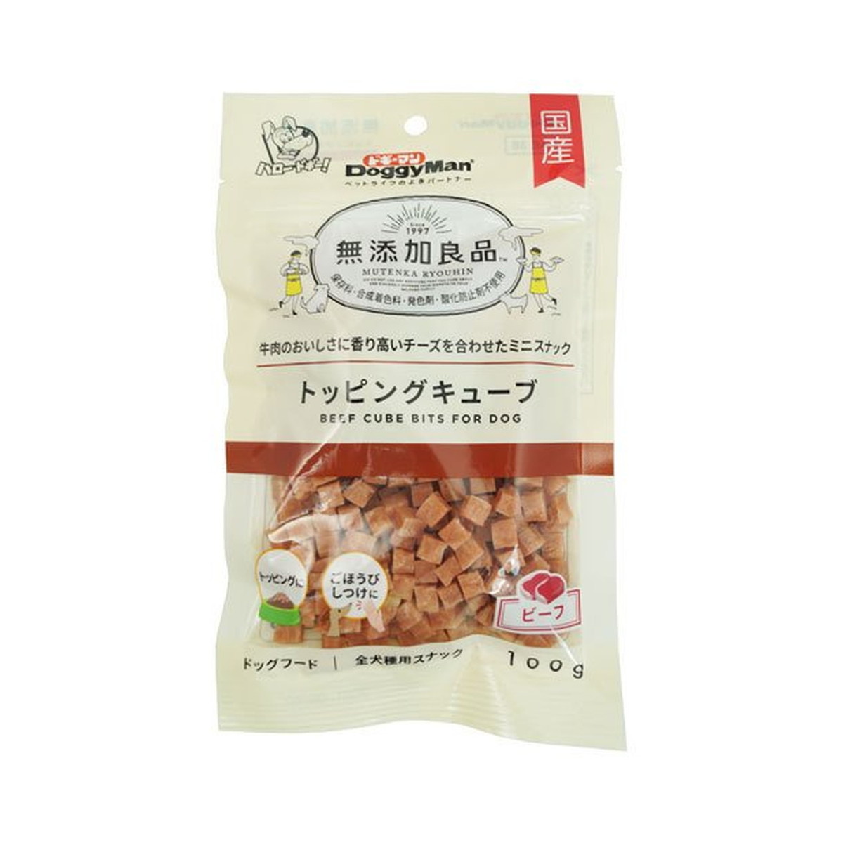 ドギーマン 無添加良品 トッピングキューブ ビーフ 100g 犬用 全犬種用スナック 1個 トレンド