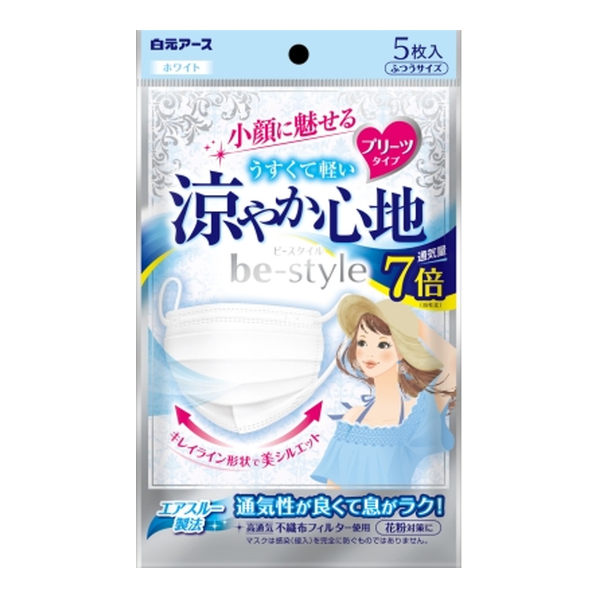 【送料込・まとめ買い×80個セット】白元アース ビースタイル プリーツタイプ 涼やか心地 ホワイト 5枚入 不織布フィルター