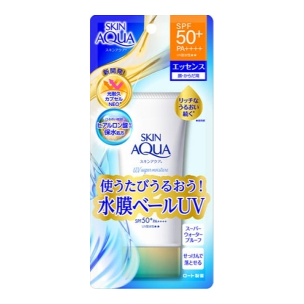 【送料込・まとめ買い×36個セット】ロート製薬 スキンアクア スーパーモイスチャーエッセンス 80g 顔・からだ用 スーパーウォータープルーフ SPF50+PA++++