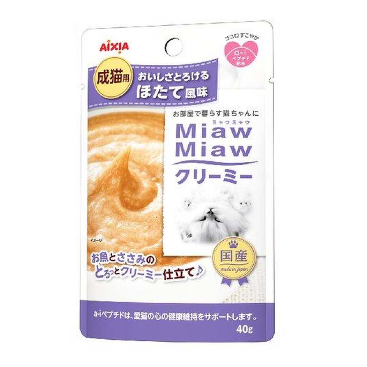 【送料込・まとめ買い×48個セット】アイシア Miaw Miaw ミャウミャウ クリーミー パウチ ほたて風味 40g 成猫用
