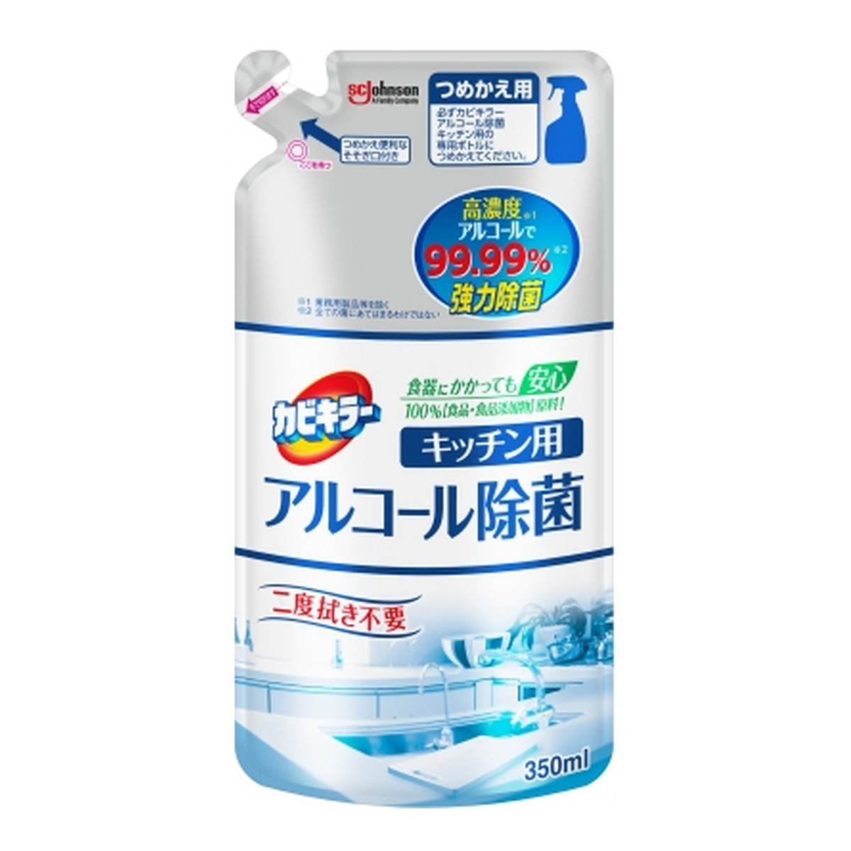 【送料込・まとめ買い×18個セット】ジョンソン カビキラー アルコール除菌 キッチン用 つめかえ用 350ml