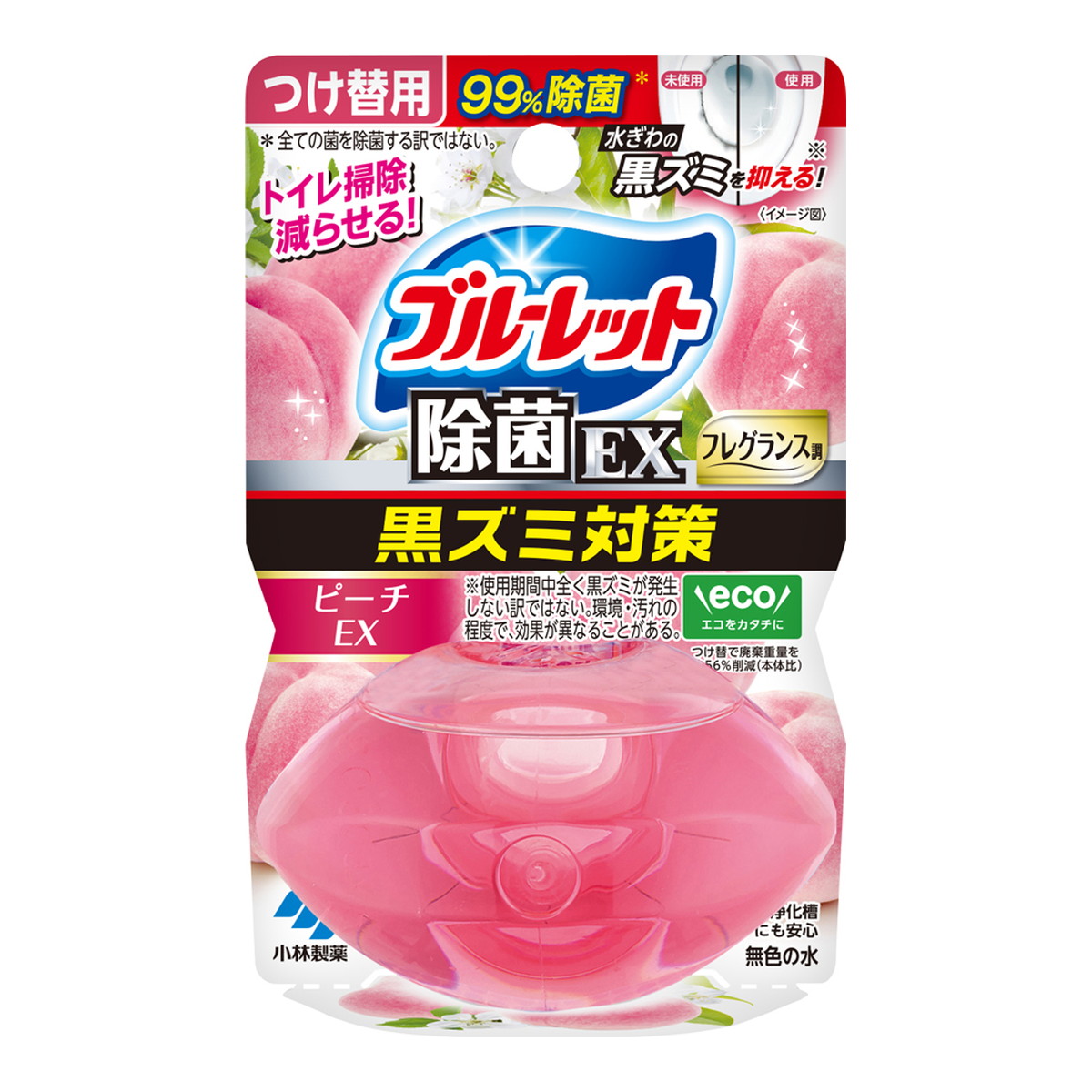 【送料込・まとめ買い&times;48個セット】小林製薬 液体 ブルーレットおくだけ 除菌EX フレグランス つけ替用 ピーチEX 67ml トイレ用洗剤｜日用品＆生活雑貨の店「カットコ」