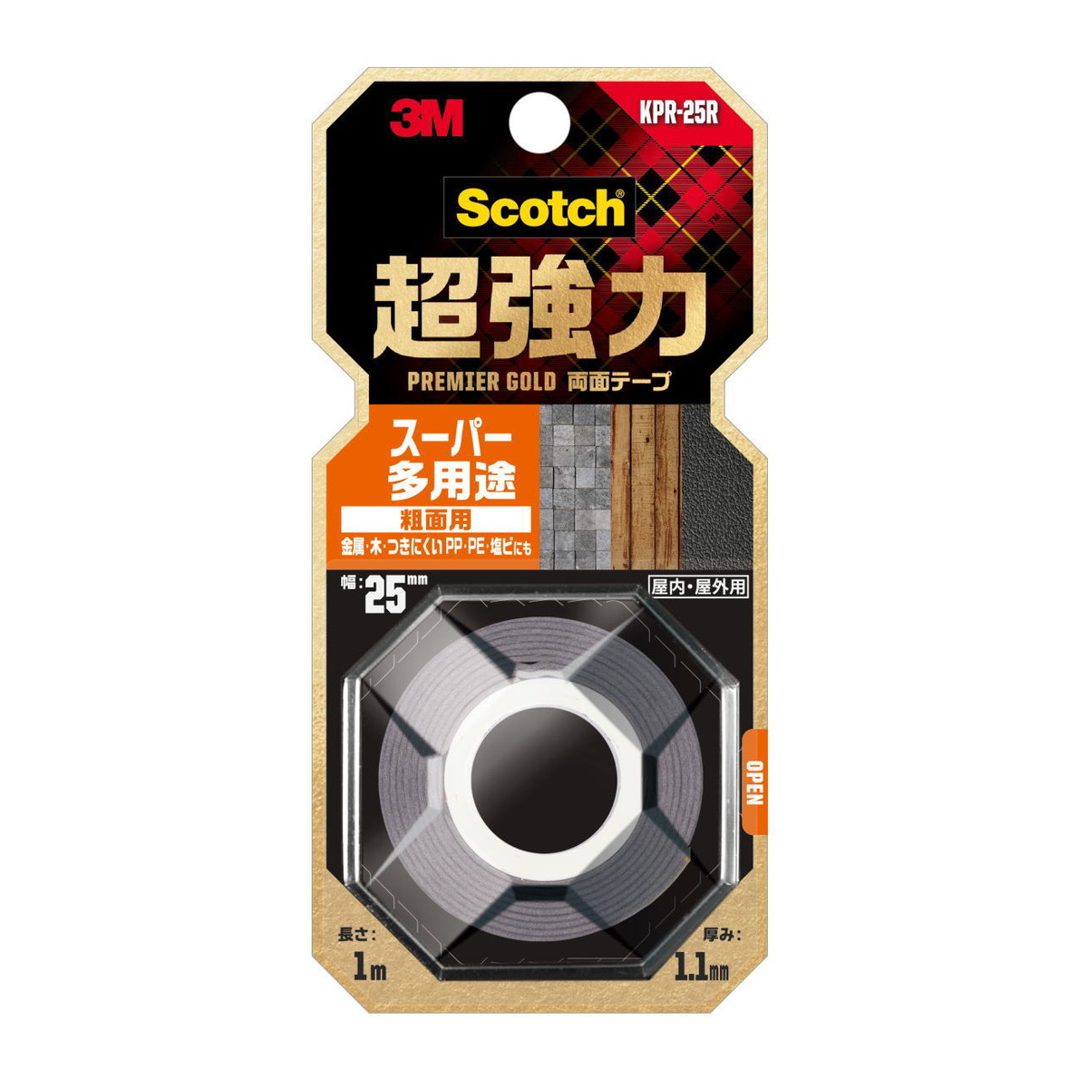 【送料込・まとめ買い×20個セット】3M スコッチ 超強力 両面テープ プレミアゴールド スーパー 多用途 粗面用 25mm×1m