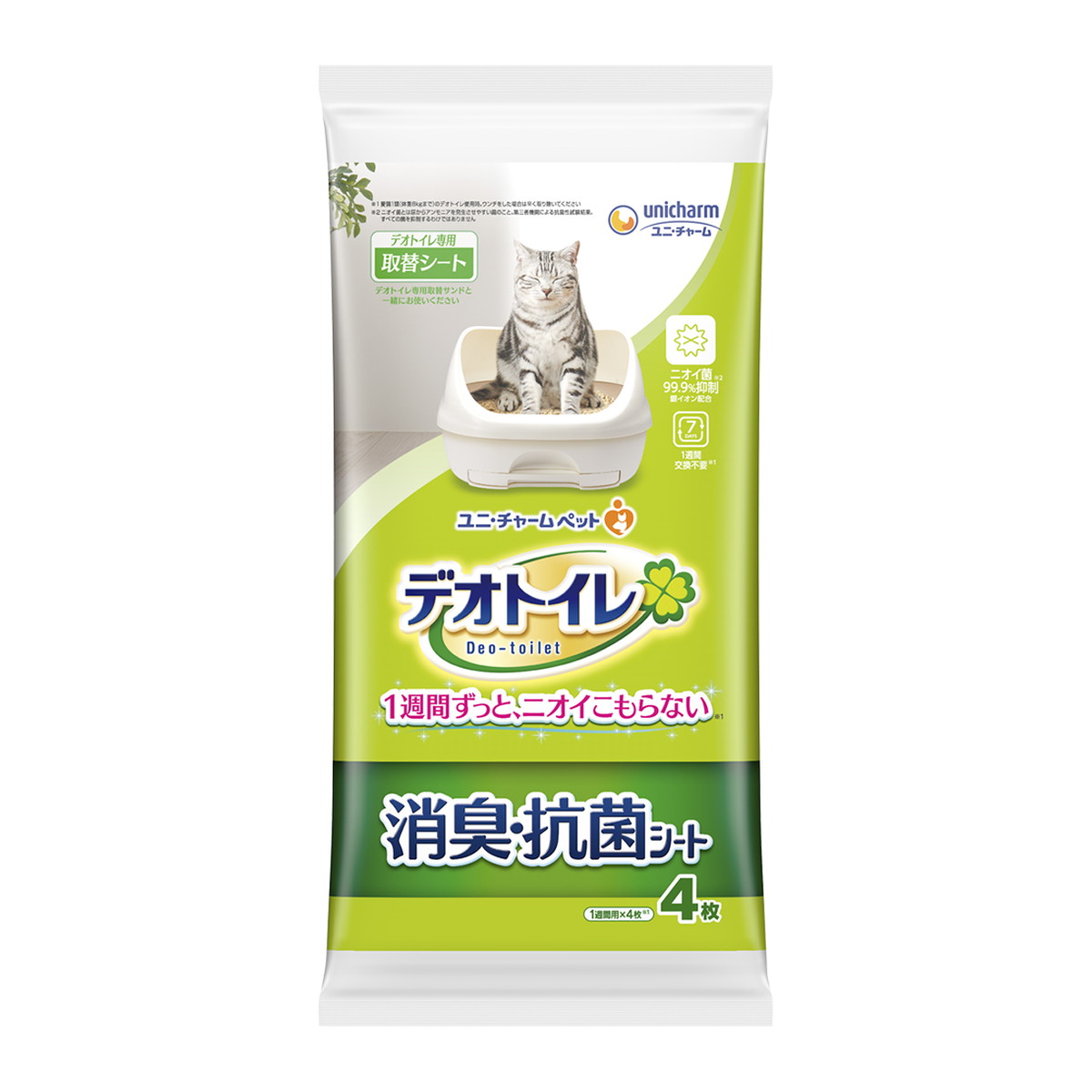 【送料込・まとめ買い×24個セット】ユニ・チャーム ペット デオトイレ 消臭 抗菌シート 4枚 デオトイレ専用取替シート