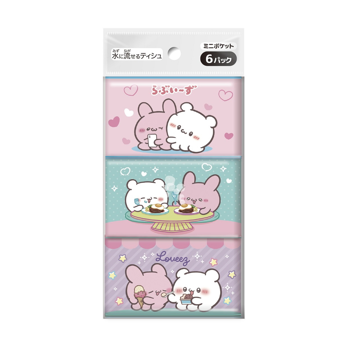 【送料込・まとめ買い&times;60個セット】ダイレイ らぶいーず ミニポケットティシュ 6パック ※柄は選べません ポケットティッシュ｜日用品＆生活雑貨の店「カットコ」