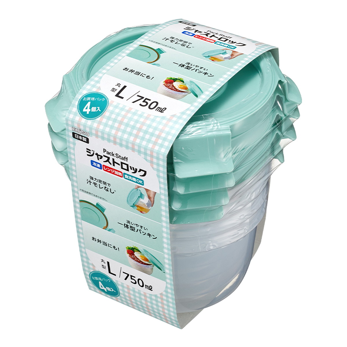 【送料込・まとめ買い×24個セット】エビス パックスタッフ ジャストロック 丸型 L 4コ入 4点ロック保存容器